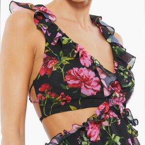 Mac Duggal Floral Ruffle Open Back Chiffon Dress